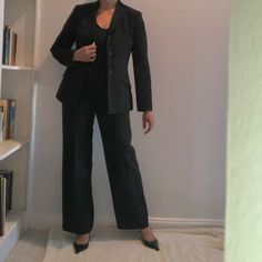 Fully Lined Polyester Trousers W/Front Zipper, Button, Hook Length 42” Flat Waist 15” 3-Button Jacket Length 25” Flat Armpits 18” Pinstriped Suit, Le Suit, Suit Black, Pinstripe Suit, Button Jacket, Jumpsuit Trousers, Suit Pants, Jacket Buttons, Front Zipper