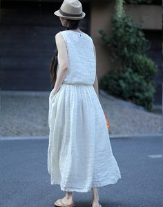 "★ Please provide a phone number when placing an order, thank you! ★Material: linen cotton **.♥.**'.♥.**'.♥.**'.♥.**'.♥.**'.♥.** Size Measurements: SIZE XS shoulder: 14.6''/37 cm bust: around 33.5\" / 85 cm Hips: around 36\" / 91 cm Aproxx height: 5'3\" / 160 cm SIZE S shoulder: 14.6''/37 cm bust: fits bust around 35.5\" / 90 cm Hips: fits hips around 38\"/ 97 cm For overall height: 5'5\" / 165 cm SIZE M shoulder: 15''/38 cm bust: around 37.5\" / 95 cm Hips: around 40\"/ 102 cm Aproxx height: 5' White Linen Dress For The Beach, White Ramie Linen Dress For Beach, White Bohemian Ramie Linen Dress, White Ramie Linen Beach Dress, White Bohemian Linen Dress Made Of Ramie, White Ramie Beach Dress, White Linen Sleeveless Summer Dress, White Linen Sleeveless Dress For Beach, White Linen Summer Maxi Dress