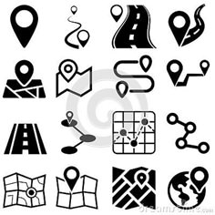 black and white map icons set