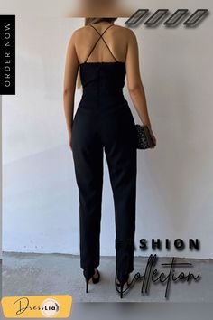 Women Sling Jumpsuits Casual Solid Sleeveless Party Club Long Pencil Pants Rompers Backless V Neck Off Shoulder Elegant Overalls Spring Evening Strapless Backless Jumpsuit, Elegant Spaghetti Strap Jumpsuits And Rompers For Party, Elegant Party Jumpsuits With Spaghetti Straps, Elegant Solid Jumpsuits With Spaghetti Straps, Fitted High Waist Jumpsuits And Rompers For Party, Fitted High-waist Jumpsuits For Party, Spring Evening Jumpsuits And Rompers With Spaghetti Straps, Spring Evening Jumpsuit With Spaghetti Straps, Chic High Waist Bottoms With Suspenders