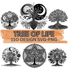 the tree of life design svpng is shown in black and white, with an orange