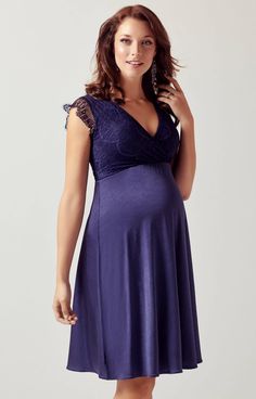 We’ve designed our Nina maternity lace dress with the perfect crossover neckline to balance out your new shape like a dream. You’ll adore the fitted bodice with delicate indigo lace and the wonderful eyelash details on the sleeves. With a touch of gentle gather under the bust, your curves are beautifully proportioned with a shimmering blue jersey skirt that simply drapes from the empire cut bust. A striking party dress that fits blissfully with a sexy twist that’s full of freedom. Blue lace Knee Fitted Lace Maternity Dress V-neck, Elegant Maternity Dress With Sweetheart Neckline, Elegant Blue V-neck Maternity Dress, Elegant Maternity Dress With Lace Trim, Elegant Blue Maternity Dress With V-neck, Elegant Maternity Dresses With Surplice Neckline, Elegant Maternity Lace Dress With Lace Trim, Elegant Maternity Dress With Lace Bodice, Maternity Party Dress