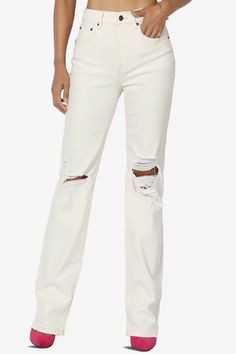 Codi Super High Rise Dad Boyfriend Jeans in Ivory IVORY_1 Trendy White Distressed Jeans, Distressed White Jeans For Fall, White Distressed Jeans For Fall, White Distressed Straight Leg Bottoms, White High Rise Ripped Jeans, Trendy White Ripped Jeans, White Denim Jeans For Fall, Trendy Beige Fall Jeans, White Mid-rise Ripped Jeans