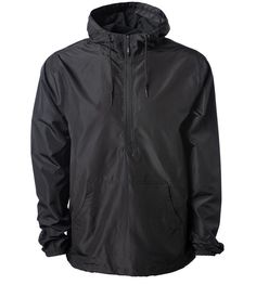 Black Half-zip Techwear Windbreaker, Black Half-zip Windbreaker For Outdoor Activities, Black Half-zip Urban Windbreaker, Black Urban Half-zip Windbreaker, Black Nylon Half-zip Windbreaker, Black Half-zip Winter Windbreaker, Black Half-zip Windbreaker For Winter, Fall Windbreaker With Drawstring Hood And Half-zip, Casual Black Windbreaker For Outdoor Activities