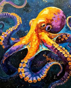 an oil painting of an octopus in space