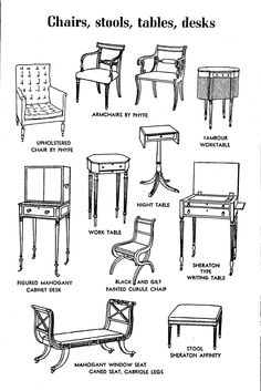 chairs, tables and desks are shown in this drawing from the early 1900's