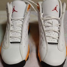 These Are Youth Air Jordon 13 Retro Never Worn Still In Box. Size 4.5 Youth 6 In Women White Jordan Shoes For Light Sports, White Jordan Shoes With Laces For Light Sports, White Mid-top Jordan Shoes With Laces, Basketball Shoes With White Laces, White Jordan Shoes For Sports With Round Toe, Jordan Gold, Air Jordan 13 Retro, Jordan 13 Retro, Shoes Air