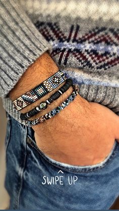 Aztec Jewelry for Men, Men Beaded Bracelet, Stackable Bracelets, Gifts for Him, Hematite Bracelet - Etsy Loom Beading Patterns, Aztec Jewelry, Bead Loom Designs, Loom Jewelry, Bracelet Miyuki, Diy Bracelets Tutorials, Miyuki Bracelet, Hematite Bracelet, Gelang Manik