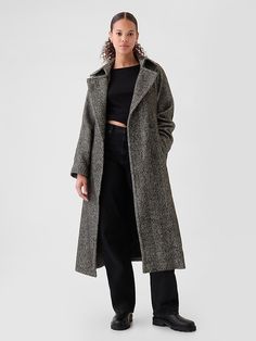 Double-Breasted Herringbone Belted Trench Coat Herringbone Wool Coat, Double Breasted Coat Women, Fit Aesthetic, Herringbone Coat, Outfits For Fall, Black Herringbone, Fits Aesthetic, Wardrobe Wishlist, Jeans Outfits