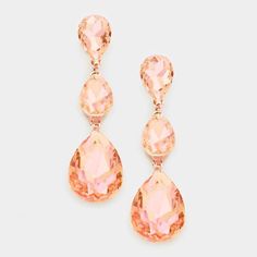 Peach & Rose Gold Triple Crystal Teardrop Evening Bridal Earrings Sterling Silver Diamond Earrings, Paired Jewelry, Medium Hoop Earrings, Peach Rose, Kawaii Accessories, Heart Shaped Earrings, Beaded Drop Earrings, Crystal Collection, Gold Earrings Dangle