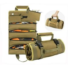 an image of a tool bag with tools in it and the contents attached to it