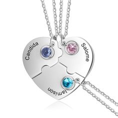 Features of BFF necklaces for 3 friends: Treat yourself and your best friends to a bold, beautiful necklace that is truly one of a kind! Our Personalized 3pcs/Set Stainless Steel Heart Best Friend Necklace with Birthstone for 3 Friends complements your unique style perfectly, thanks to a stylized beautiful flourish design. The look begins when you choose 3 birthstones and 3 names containing up to twelve characters. Once you’ve provided the instructions for personalizing, our artisans will create Bff Necklace, Best Friend Necklace, Bff Necklaces, Best Friend Necklaces, Friendship Jewelry, Stainless Steal, Friendship Necklaces, Friend Necklaces, Custom Necklace