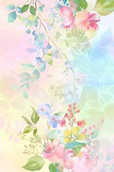 an abstract floral background with pastel colors and green leaves on the bottom right corner