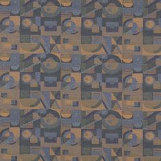 an abstract pattern made up of squares and rectangles in shades of blue, brown, yellow and green