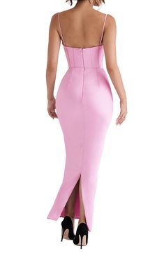 Be the highlight of every glam event in this stunning corset dress cut from silky satin in a curvaceous silhouette for an elegantly seductive look. Exclusive retailer 59 1/2" length Cowl neck Spaghetti straps Polyester/elastane Dry clean Imported Satin Corset Dress With Boning For Night Out, Glamorous Evening Dress With Fitted Bodice, Satin Finish Corset Dress For Evening, Party Corset With Ruched Bodice And Spaghetti Straps, Fitted Corset With Spaghetti Straps For Gala, Party Satin Corset Dress With Lined Bodice, Party Satin Corset Dress With Boning, Satin Corset Dress With Fitted Bodice For Cocktail, Party Corset Dress With Satin Finish