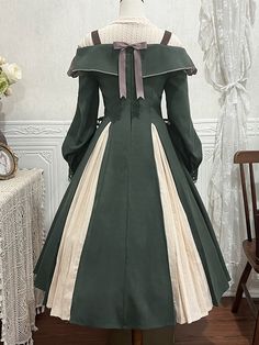 Top   	 		 			Size 			S 			M 			L 		 		 			Full Length 			53 			55 			57 		 		 			Bust 			88 			92 			96 		 		 			Shoulders 			36 			37 			38 		 		 			Sleeve Length 			55 			56 			57 		 		 			Cuff 			21 			22 			23 		 	     Dress   	 		 			Size 			S 			M 			L 		 		 			Full Length 			113 			115 			117 		 		 			Bust 			88 			92 			96 		 		 			Waist 			69 			73 			77 		 		 			Sleeve Length 			54 			55 			56 		 		 			Cuff 			20 			21 			22 Vintage Winter Costume Dresses, Vintage Green Winter Dresses, Green Vintage Winter Dress, Retro Long Sleeve Costume Dress, Gothic Princess, Beige And Green, Dress Sleeve Length, Dress Beige, Bottoming Shirt