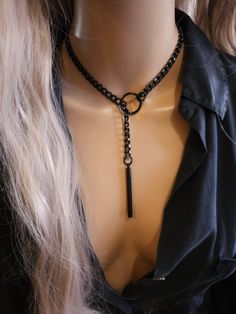 Black Steel Lariat Choker Wrap Necklace Set & Bar Pendant Dark Academia Aesthetic Statement Handmade Jewelry Gift for Her, Punk and Gothic - Etsy Dark Feminine Jewelry, Diy Gothic Jewelry, Sapphic Jewelry, Chunky Goth Jewelry, Chocker Neckless, Dark Academia Necklace, Alternative Necklace, Edgy Black Necklace, Gothic Chain Necklaces For Alternative Fashion