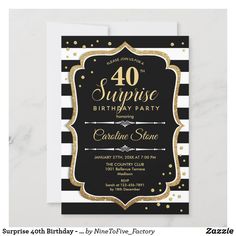 a black and white striped birthday party with gold confetti on the border,