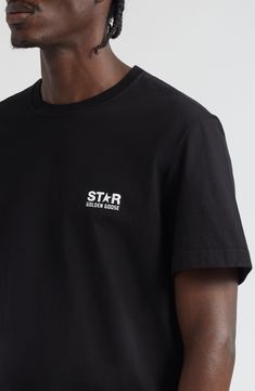 The Italian brand's broken-star logo is magnified at the back of this cotton tee with a relaxed fit and retro-cool attitude. Crewneck Short sleeves 100% cotton Machine wash, tumble dry Made in Italy Men's Designer Clothing Casual T-shirt With Star Logo For Streetwear, Black Crew Neck Top With Star Patch, Casual Tops With Star Logo For Streetwear, Casual Black Top With Star Patch, Casual Crew Neck T-shirt With Star Patch, Cotton T-shirt With Star Logo, Cotton Crew Neck T-shirt With Star Patch, Casual Tops With Star Logo And Relaxed Fit, Casual Cotton Tops With Star Logo