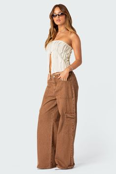 PRODUCT INFO Cargo pants Mid rise waist Utility style pockets Stone wash fabric 100% Cotton Model wears size S Model height is 5'7 Item care: Wash with similar color Top Strapless, Utility Style, S Models, Model Height, Cargo Pants, Polyester Spandex, Mid Rise, Split, Spandex