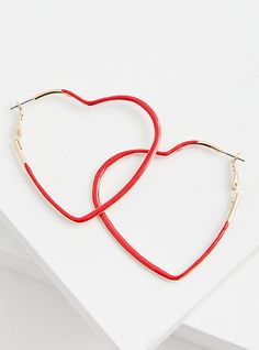 Take your hoop game to the next level with these earrings shaped like hearts.   Lever back. Base metal . Imported. The best plus size women's red heart hoop earrings in red. Torrid is your destination for the freshest spring and summer styles. Fun Hoop Earrings, Trendy Small Hoop Earrings For Valentine's Day, Trendy Hoop Jewelry For Valentine's Day, Trendy Small Hoop Jewelry For Valentine's Day, Trendy Valentine's Day Hoop Jewelry, Trendy Hoop Earrings For Valentine's Day, Trendy Heart-shaped Hoop Earrings For Valentine's Day, Trendy Valentine's Day Hoop Earrings, Valentine's Day Heart Charm Hoop Earrings