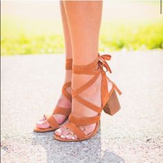 Step Out In This Block-Heeled Strappy Sandal With A Summery Open Construction. A Customizable Ankle Tie Makes This A Truly Versatile Styletie Them Crisscrossed, Wrapped, Up The Leg, Or Down At The Ankle. Material: Suede Heel Height: 3" Fit: True To Size Brand New And Never Worn (Except Inside Of The House To Try On)!! **The Very First Photo Is The Same Style In A Different Color** Summer Lace-up Block Heel Sandals With 4-inch Heel, Chic Brown Lace-up Sandals With Open Heel, Brown Closed Toe Block Heels For Spring, Spring Brown Closed Toe Block Heels, Spring Brown Block Heels With Closed Toe, Suede Sandals With Wrapped Heel For Beach, Brown Open Heel Summer Heels, Summer High Heel Suede Sandals, Brown Open Toe Lace-up Sandals For Summer