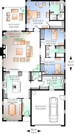 the floor plan for this modern home is very large and has three bedroom, two bathrooms