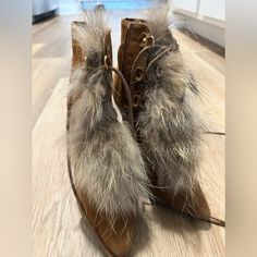 Lillian Brown High Heeled Boots With Fur. Never Worn Winter Ankle Boots With Wrapped Heel, Winter Boots With 4-inch Heel And Closed Toe, Brown High Heel Boots, Boots With Fur, High Heeled Boots, Fur Boots, High Heel Boots, Heeled Boots, Bootie Boots