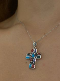 Turquoise Cross Necklace | Sterling Silver 925 Turquoise Cross Necklace| Silver Jade Cross Necklace | Ruby Cross Necklace | Communion Gift Details: Metal: Sterling Silver 925 Stone: Turquoise Color Stones, Lapis lazuli Color Stones, Ruby Color Stones, Jade Color Stones Width: 0.75 inches Height: 1.25 inches Sterling Silver Turquoise Necklace With Stones, Silver Multi-stone Turquoise Necklace Gift, Silver Multi-stone Turquoise Necklace As A Gift, Sterling Silver Multi-stone Turquoise Necklace, Turquoise Cross Necklace, Necklace Ruby, Ruby Color, Jade Color, Sterling Silver Cross Necklace