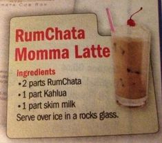 the menu for rumchata momma latte