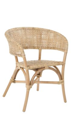 a wicker chair is shown against a white background