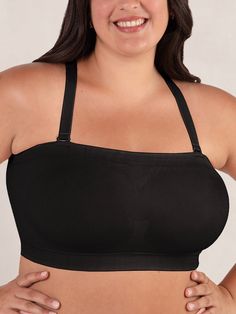 Truekind® Convertible Strapless Bandeau Bra Versatile Black Tube Top With Built-in Bra, Solid Color Bandeau Sports Bra With Built-in Bra, Stretch Tube Top With Built-in Bra And Full Coverage, Solid Bandeau Sports Bra With Stretch, Solid Stretch Bandeau Sports Bra, Solid Color Stretch Bandeau Sports Bra, Stretch Strapless Tube Top With Adjustable Straps, Stretch Strapless Sports Bra With Built-in Bra, Stretch Bandeau Tube Top With Adjustable Straps