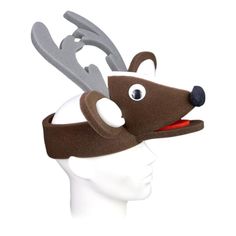 a reindeer hat with antlers on it's head is shown in front of a white background