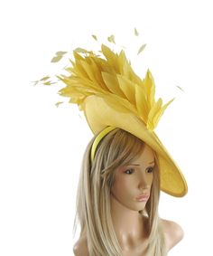 Yellow Fascinator Hats For Women,Yellow Kentucky Derby Hat,Lemon Ascot Hat,Green Wedding Hat,Canary Tea Party Hat,Lemon Fasciantor Headband Lemon Yellow  Kentucky Derby Fascinator Hat The Aneska feather fascinator comprises a beautiful mass of yellow spiky feathers surrounding a yellow sinamay Fascinator base. Fascinator Base measures about 14 inches wide This lemon yellow wedding fascinator is mounted with a matching headband. If you prefer a headband to match your hair, please make a note at c Yellow Mini Hats For Races At Royal Ascot, Yellow Mini Hat For Royal Ascot Races, Yellow Summer Hat For Garden Parties, Yellow Hat Fascinator For Garden Party, Yellow Fascinator For Royal Ascot Races, Yellow Fascinator For Royal Ascot, Yellow Fascinator Hat For Garden Party, Yellow Summer Fascinator For Races, Yellow Fascinator For Kentucky Derby Races