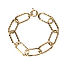 Italian 14K Yellow Gold Oblong Oval Link Bracelet Italian Bracelet, Circle Monogram, Jewel Box, Hand Engraving, Spring Rings, Link Bracelets, Gold Bracelet, Chain Necklace, Bangles