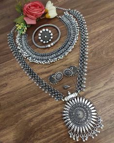 *Premium Quality Long Haram & Ghungroo Choker combo with Beautiful Earrings, Ring, Adjustable Kada Bangle & Nosepin 990 ₹ FREE SHIPPING*...⁰aj67 Ring Indian, Stone Necklace Set, Gold Jewellry, Fancy Wedding