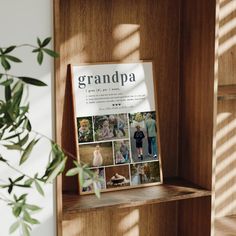 a wooden shelf with a magazine on top of it