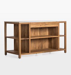 the sideboard is made out of wood and has two shelves on each side, one with