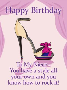 a happy birthday card with a high heel shoe