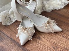 "If you're after a more classic pair of wedding shoes, that screams \"bridal\" in the best way, consider these pearl heel All Pelino shoes are made to ensure the highest level of comfort throughout the day, and have a soft foam inner lining. Full sizes only ** If you are unsure of your size, please contact me so I can assist you. If you wear half size or you are between two sizes go DOWN to the nearest whole size SIZE AVAILABLE EUUSUKCMINCHES 365323,39,17 376424,09,44 387524,79,72 398625,410,0 4 Strappy Wedding Shoes, Bridal Wedges, Pearl Heels, Fun Wedding Shoes, Bridal Heels, Wedding Shoes Heels, Ivory Bridal, Bridal Stores, Womens Wedding Shoes