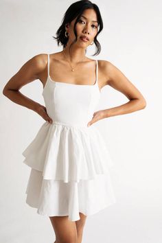 "A Sultry Take On The Classic Skater Dress, This Aphrodite Off White Tiered Ruffle Flared Skater Dress Is Perfect For Your Summer Soirees. The Mini Length And Scoop Neck Keep It Flirty And Fun, While The Tiered Ruffle Skirt Gives Just The Right Amount Of Drama. The Spaghetti Straps Are Adjustable For A Perfect Fit, And The Dress Is Fully Lined For Your Comfort. In A Beautiful Floral Print, This Dress Is Sure To Turn Heads At Your Next Party Or Event." Highschool Graduation Dresses, Graduation Dresses White, Grad Outfits, White Dresses Graduation, Grad Pictures, Dresses Graduation, White Ruffle Dress, Honor Society, Tiered Ruffle Skirt