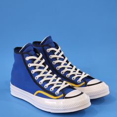 Converse Chuck 70 Hi Varsity Blue Yellow White Unisex Sneakers 171410c Nwt Size Guide: Men's 10.5 - Women's 12.5 Mpn: 171410c More Cushioning, Tougher Canvas, Same Versatility. The Chuck 70 High Top Is Built Off Of The Original 1970s Design, With Premium Materials And An Extraordinary Attention To Detail, With Added An Extra Cushy Insole For Arch Support And Stability. Canvas Upper Is Lightweight And Durable. The Timeless Silhouette You Know And Love. Rubber Outsole For Added Traction. Ortholite Casual Blue Lace-up Running Shoes, Blue Running Shoes With Vulcanized Sole And Round Toe, Blue Lace-up Running Shoes With Vulcanized Sole, Blue High-top Custom Sneakers With Laces, Custom Blue High-top Sneakers With Laces, High-top Canvas Shoes With Contrast Sole For Sports, Blue Canvas Shoes With Laces For Streetwear, Blue Running Shoes With Vulcanized Sole For Sports, Casual Blue High-top Sneakers For Streetwear