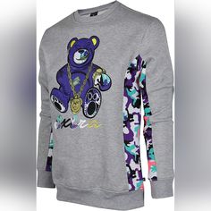 New Without Tags Screenshot Brand Size Medium Premium Fleece Sweatshirt Purple Applique Hip Hop Gangster Bear On Gray Background With Color Pop Camo Detailing On The Sides Crew Neck; Long Sleeves 69% Cotton, 40% Polyester Machine Wash And Dry I Love To Discount Combined Bundles! Please Ask Any Questions Below Smoke Free, Dog Friendly Home Thank You For Your Interest In This Item Purple Applique, Urban Hip Hop, Camo Sweatshirt, Gray Camo, Fleece Sweatshirt, Purple Grey, Gray Background, Dog Friendly, Dog Friends