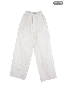 patched-wide-leg-pants-cy420 / White Oversized Utility Bottoms For Spring, White Utility Bottoms For Everyday, Urban Relaxed Fit Bottoms For Spring, Urban Style Relaxed Fit Bottoms For Spring, Trendy Oversized White Bottoms, White Oversized Bottoms, Oversized High-rise Cotton Pants, Urban Style Bottoms For Everyday Spring Wear, Oversized White Bottoms For Everyday