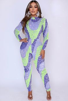 Feel confident and stylish with this vibrant Savvy bodysuit. Its bold sequins and shoulder pads give it a sophisticated yet playful look, while the cozy material ensures all-day comfort. Perfect for adding a pop of color to your closet! - Multicolored sequins - Mock neck - Long sleeve - Zipper in the back - Sequins print placement may vary. Each bodysuit is unique - Stretch 3/5 - Lining Please note: That CUSTOMIZED ITEMS CANNOT BE CANCELED OR RETURNED. Custom fee will apply apply. Please check e Jumpsuit Jacket, Leggings Sale, Maxi Gowns, Bustier Top, Crop Top Blouse, Plus Size Jeans, Jacket Sale, Denim Top, High Waist Jeans