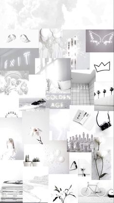 a collage of white and black images