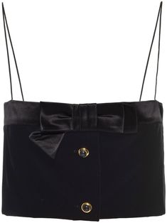 Miu Miu Top, Bow Stand, Bow Crop Tops, Embellished Crop Top, Black Velvet Bow, Luxury Lifestyle Fashion, Fancy Dress Up, Velvet Crop Top, Crystal Buttons