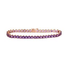 "Showcase your stunning sense of style when you don this captivating amethyst tennis bracelet.BRACELET DETAILS Length: 7.25 in. Clasp: box Metal: 14k rose gold over sterling silver STONE DETAILS Stone type: genuine amethyst Total weight: 10 3/4 ct. Shape: round Setting: prong  Size: 7"". Color: Purple. Gender: female. Age Group: adult." Purple Jubilee Tennis Bracelet, Anniversary Amethyst Gemstone Tennis Bracelet, Elegant Purple Tennis Bracelet, Fine Jewelry Tennis Bracelet With Gemstone Accents, Formal Fine Jewelry Tennis Bracelet With Gemstone Accents, Classic Amethyst Bracelets, Elegant Purple Amethyst Tennis Bracelet, Amethyst Tennis Bracelet As A Gift, Elegant Purple Tennis Bracelet For Gift