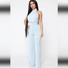 Nwt Msrp $45 Ciara Halter Blue Jumpsuit. Button Closure At Neck Open Back, Wide Leg. Size Xl Polyester 90% Spandex 10% Chic High Waist Blue Jumpsuits And Rompers, Chic Blue High-waist Jumpsuits And Rompers, Chic Fitted Light Blue Jumpsuits And Rompers, Chic Light Blue Fitted Jumpsuits And Rompers, Blue Jumpsuit For Date Night, Fitted Light Blue Jumpsuit For Party, Fitted Light Blue Party Jumpsuit And Romper, Light Blue Jumpsuits And Rompers For Spring Party, Elegant Light Blue Jumpsuits And Rompers For Party