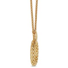 A textured oval shaped pendant highlights the artistry involved with this 14k yellow gold necklace from our Toscano Collection. Like every piece from the collection, this pendant necklace employs techniques refined throughout the centuries by Italian artisans while adding a modern flare. Pair it with matching earrings while supplies last. Yellow Gold Necklace With Large Oval Pendant, Yellow Gold Formal Necklace With Oval Pendant, Yellow Gold Oval Pendant Necklace For Formal Occasions, Gold Filigree Oval Pendant Necklace, Hammered Yellow Gold Oval Link Jewelry, Gold Necklaces With Large Oval Pendant, Gold Oval Necklace With Large Pendant, Yellow Gold Hammered Oval Link Jewelry, Yellow Gold Oval Coin Pendant Jewelry